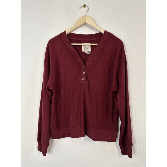 Chaser London Henley Long Sleeve Pullover Cabernet Color Size S - Picture 1 of 7
